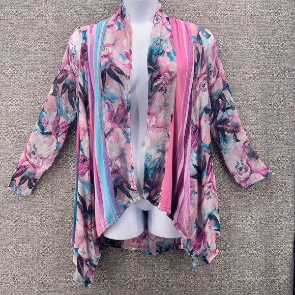 Soft Surroundings Womens Cardigan Size L Flowy Floral Lightweight Open‎ Front - Picture 1 of 16